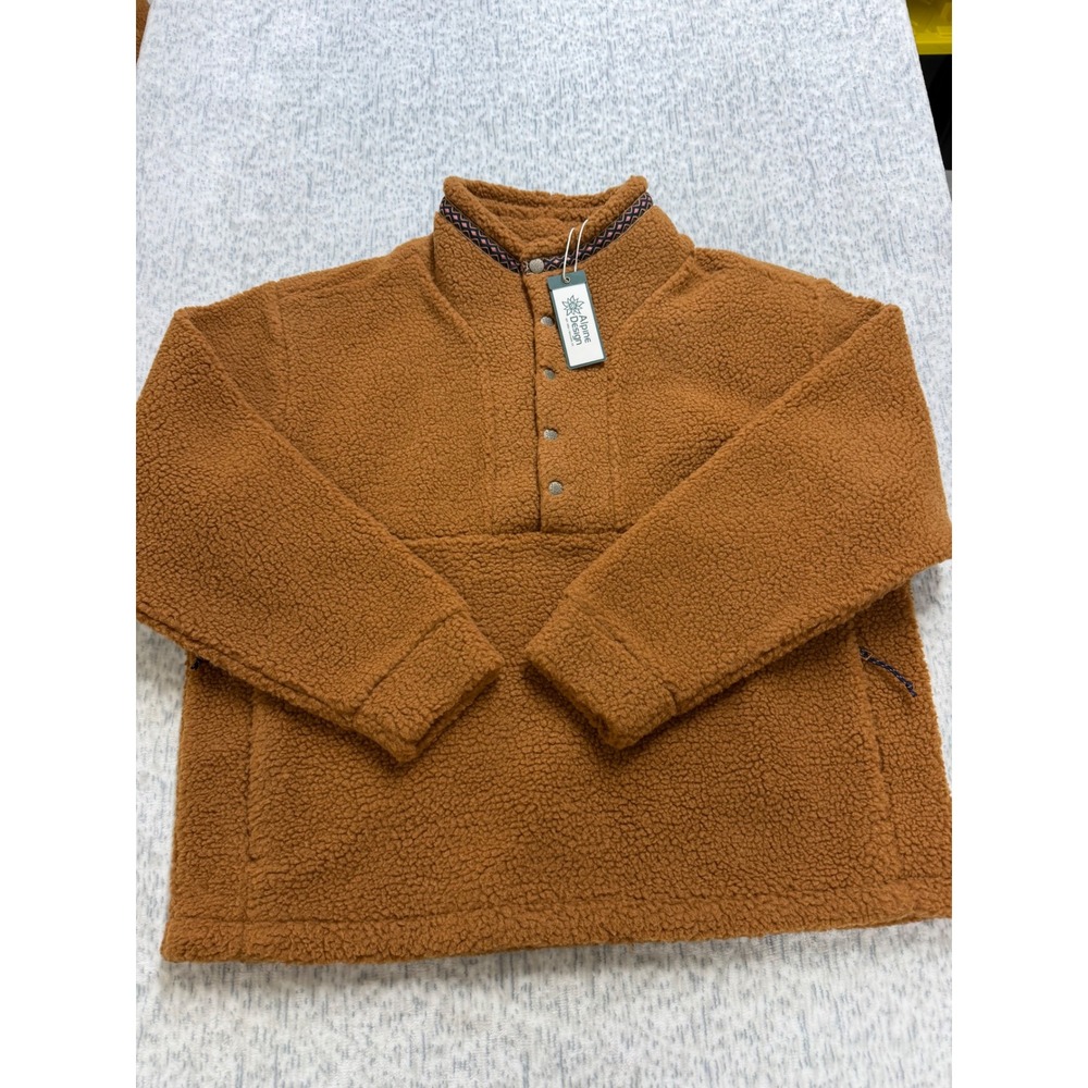 Alpine Design Womens L Sherpa 1/4 Snap Fleece Pullover Caramel Latte NEW